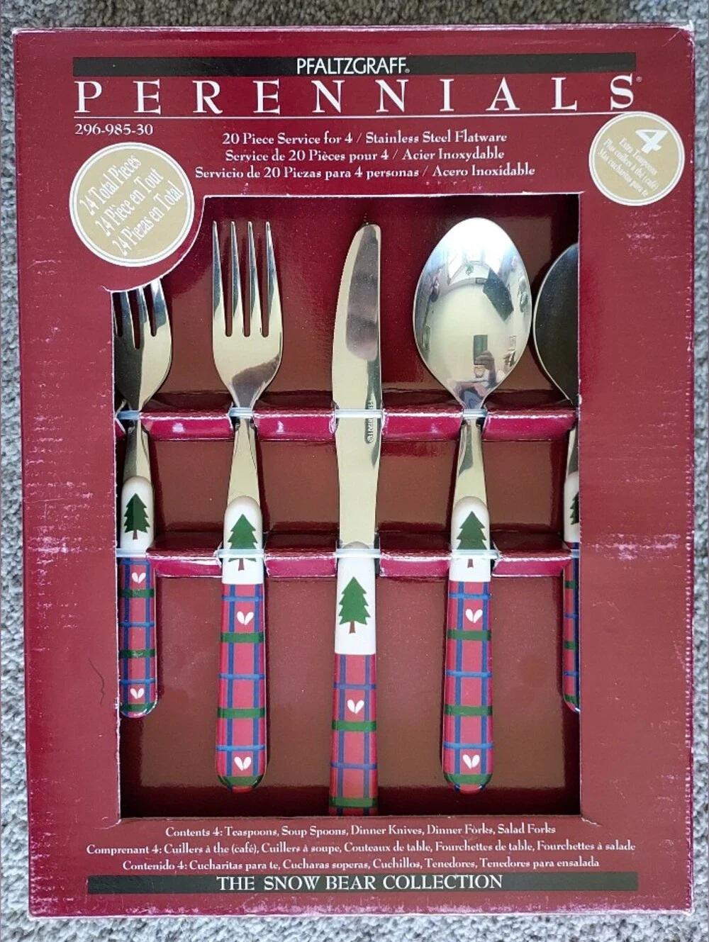 Pfaltzgraff Snow Bear 20 Pc Flatware Set Service For 4 w/4 Extra Teaspoons NOS